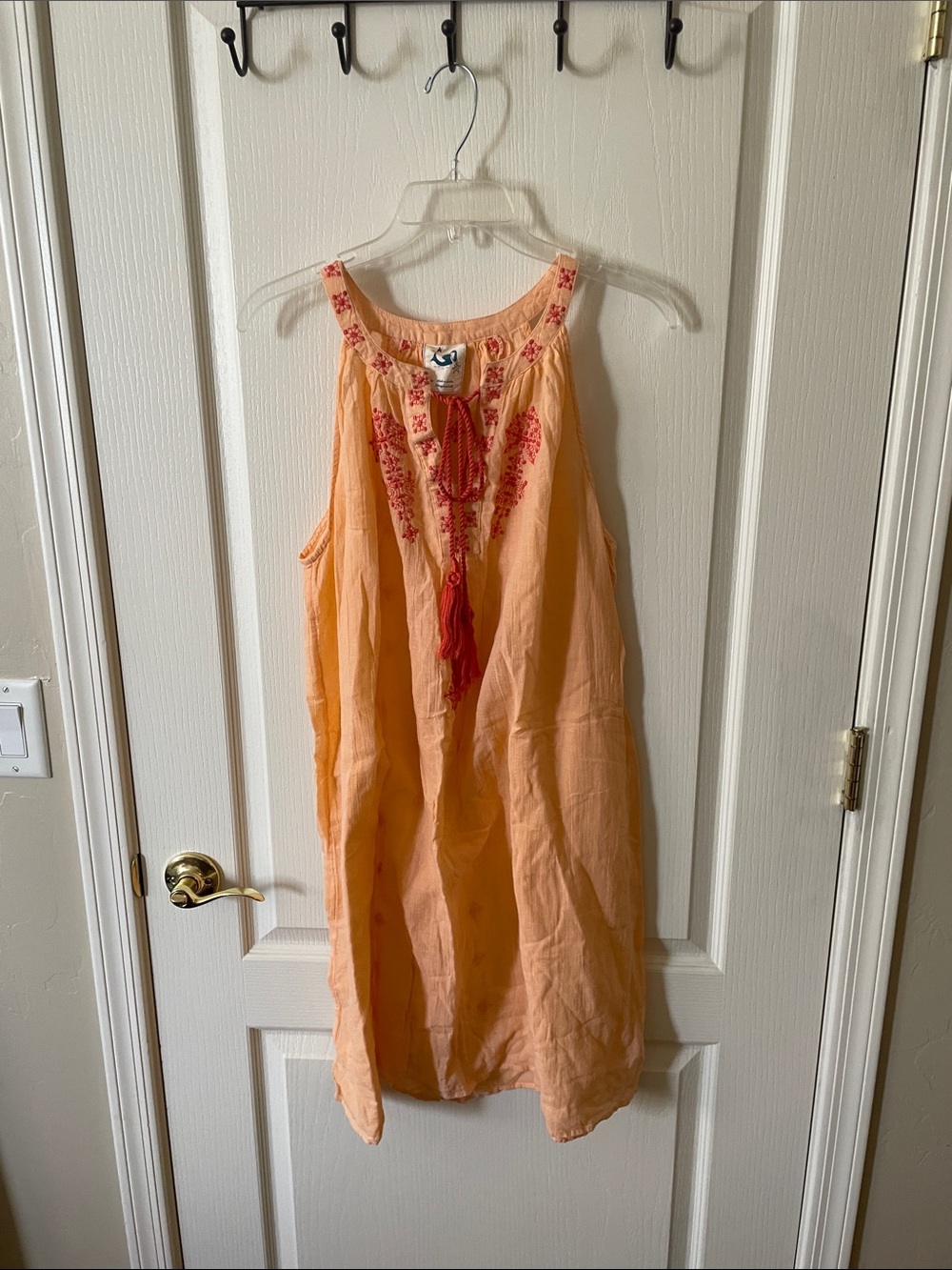 Anthropologie Peach Embroidered Swim Coverup with Coral Tassel